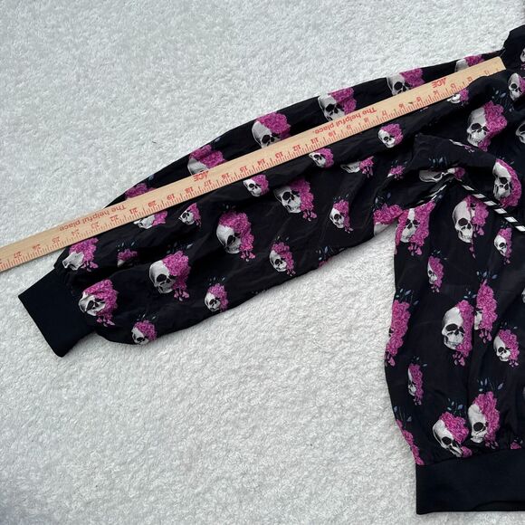 Women's Skull Print Hoodie Floral AOP Washed Silk Puff Sleeves Size M Tilly Rose - Picture 7 of 11